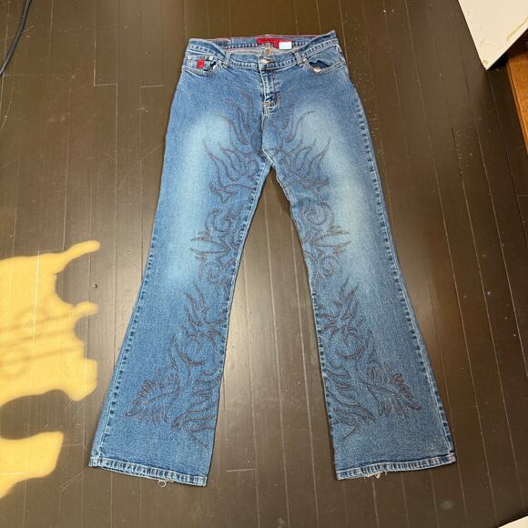 Vintage Bongo Womens Jeans Size 11 Flare Bootcut Embroidered 90s Tribal Y2K - Picture 2 of 10